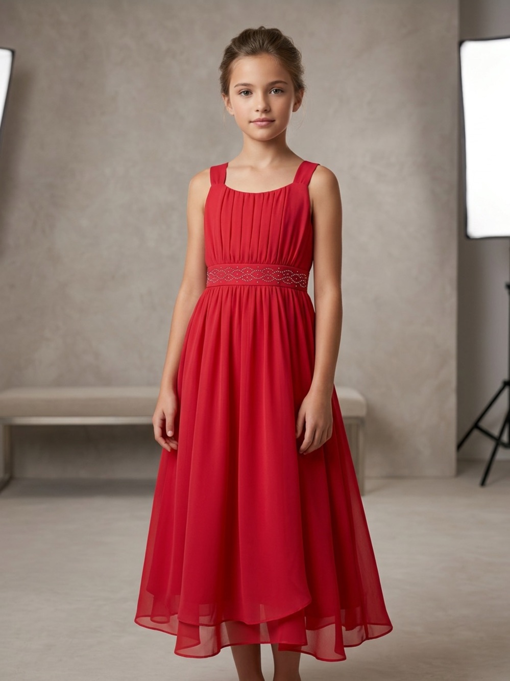 George Sleeveless Pleated Waistband Tea-Length Dress
